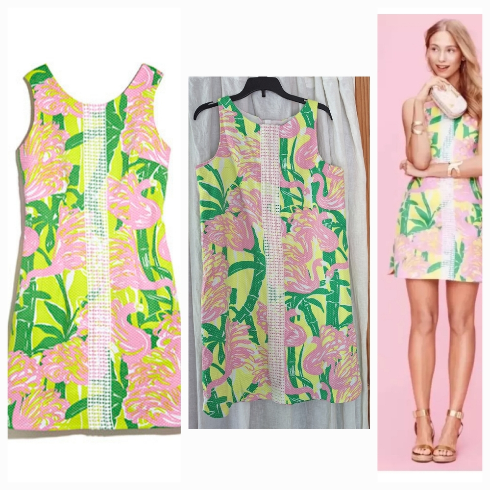 Sz 14 16 Lilly Pulitzer Shift Dress Pink Green Yellow Limeade Jungle Flamingo